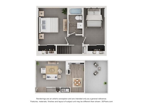 Floor plan for 2 beds, 1 bath, 990 sqft